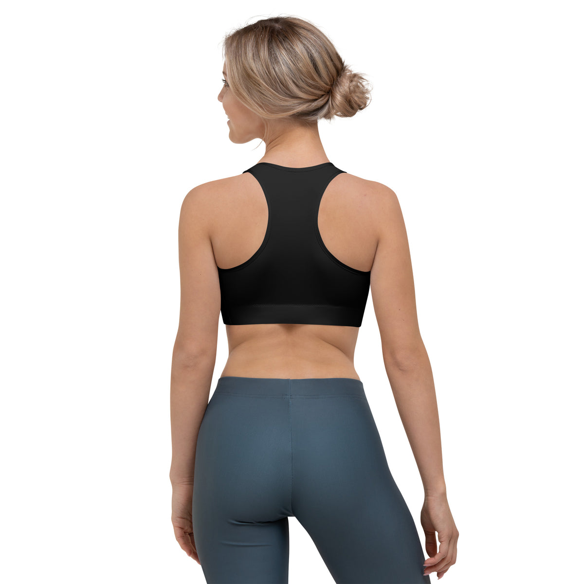 STEELROSE Rose Crest Sports Bra in black, racerback view