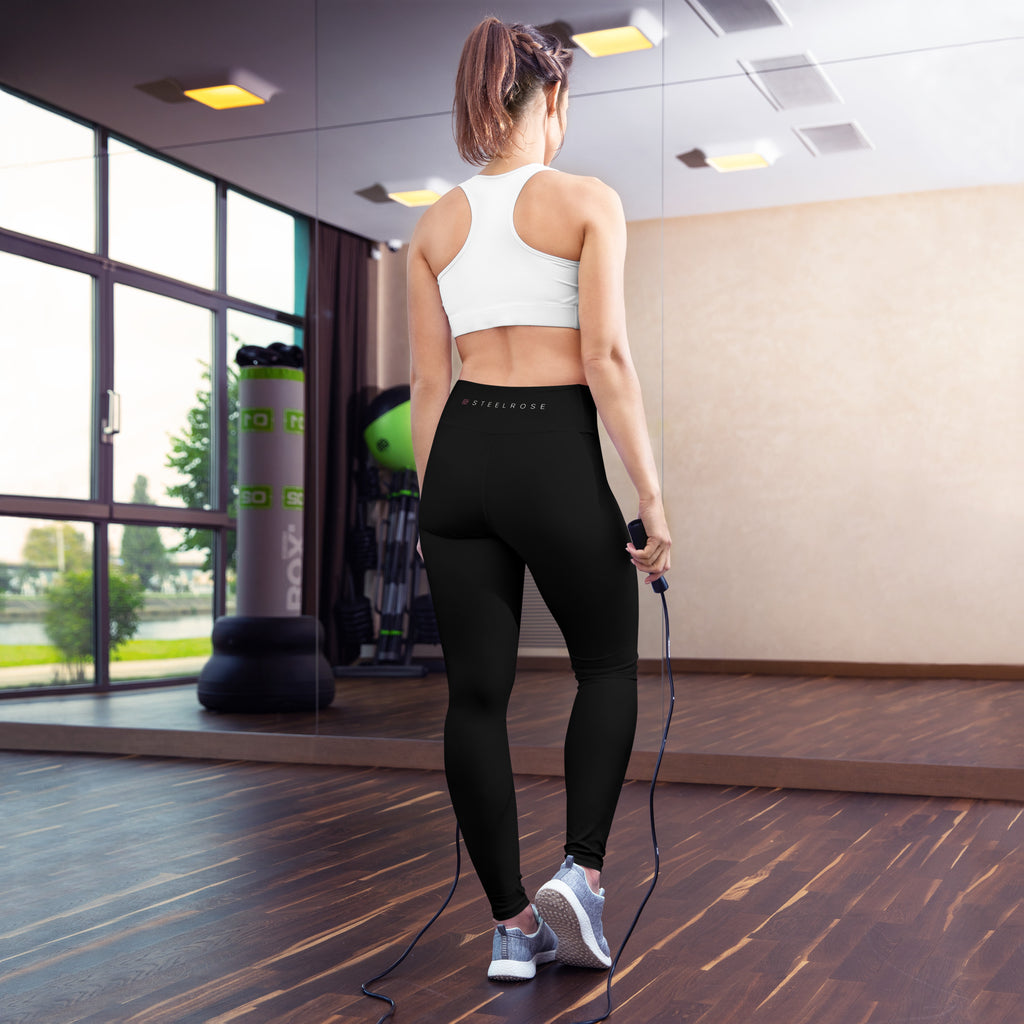 STEELROSE Steel Within High-Waist Leggings, back view with STEELROSE on the waistband