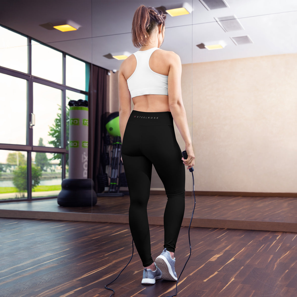 STEELROSE Steel Within High-Waist Leggings, back view with STEELROSE on the waistband