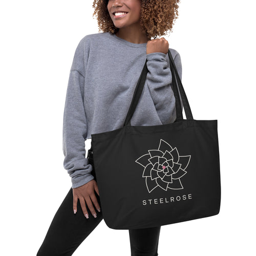 STEELROSE Iron Rose Tote bag in black with rose and STEELROSE logo