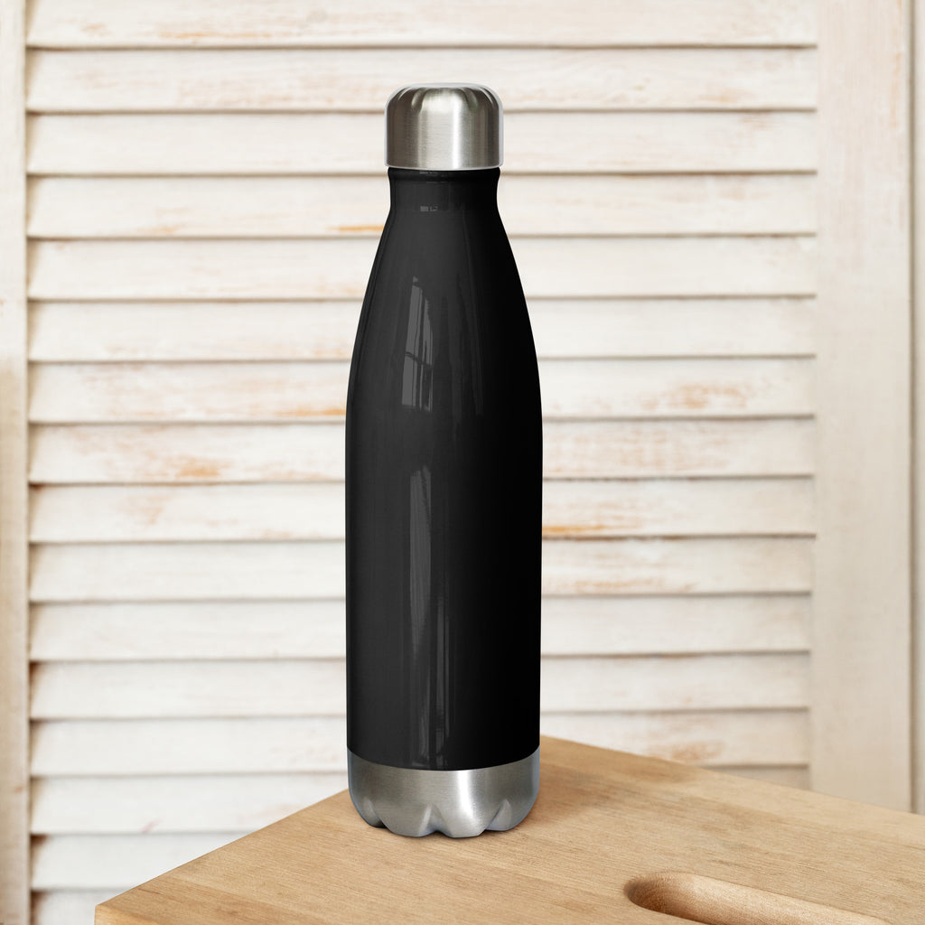 STEELROSE Iron Rose stainless steel water bottle in black, back view