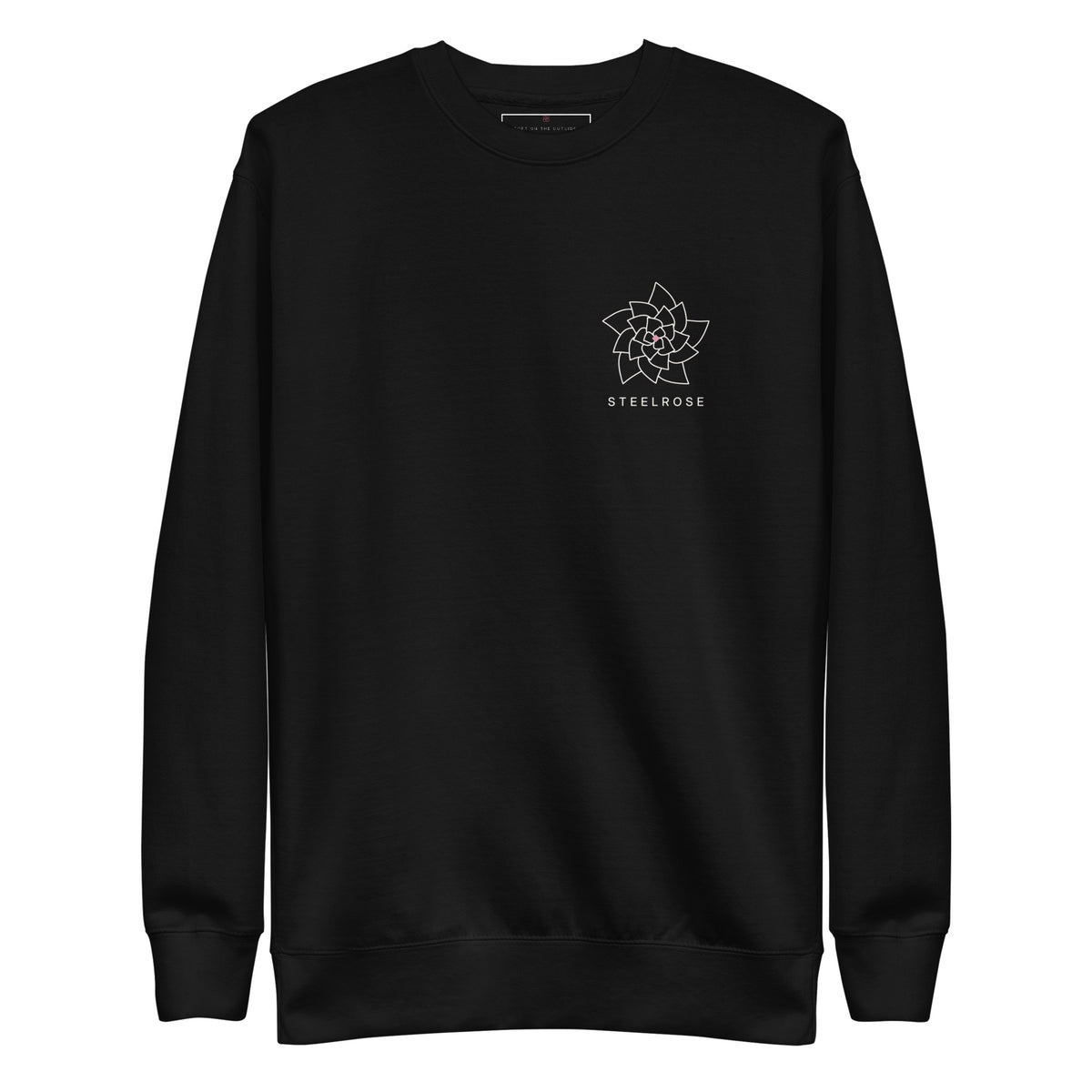 STEELROSE Signature Sweatshirt in black, front view with rose logo on the left chest
