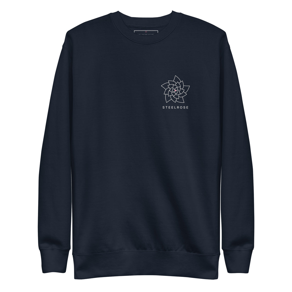 STEELROSE Signature Sweatshirt in navy, front view with rose logo on the left chest